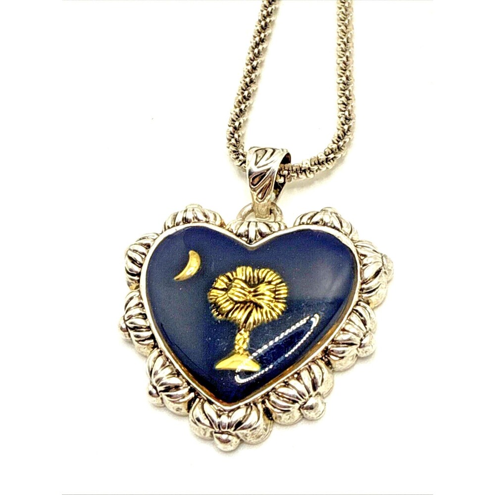 Vintage BEST BRAND South Carolina Palmetto Tree and Crescent Heart Necklace 24"